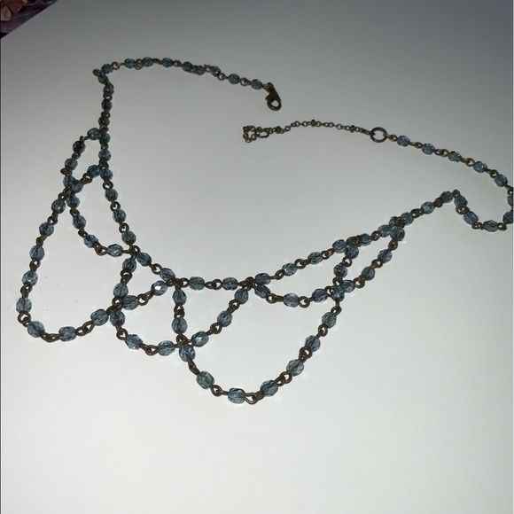 Vintage Blue Art Deco Style Faceted Beaded Necklace - Picture 8 of 9